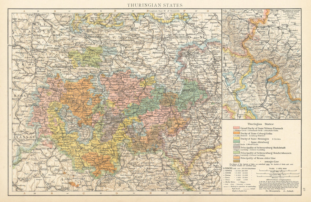 Thuringian States. Saxe-Weimar-Eisenach/Coburg-Gotha Reuss. TIMES 1895 old map