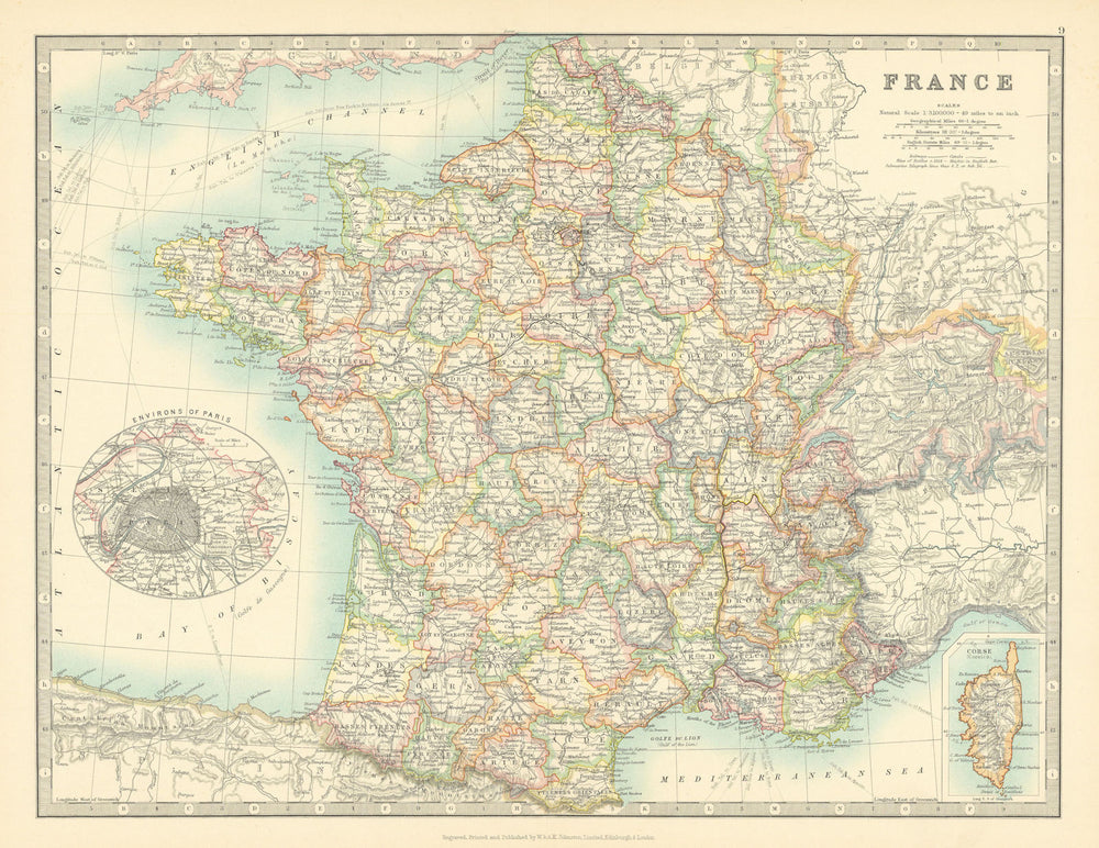 FRANCE showing important battlefields and dates. JOHNSTON 1911 old antique map