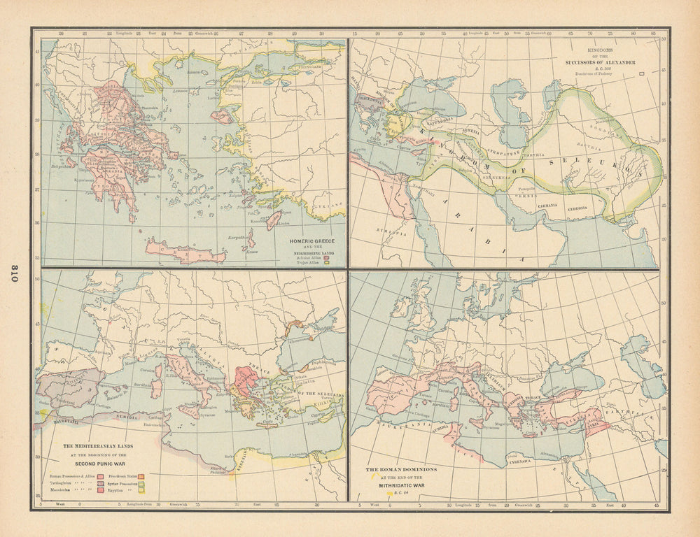 Homeric Greece Seleukos Kingdom 300 BC 2nd Punic/Mithridatic War 64 BC 1894 map