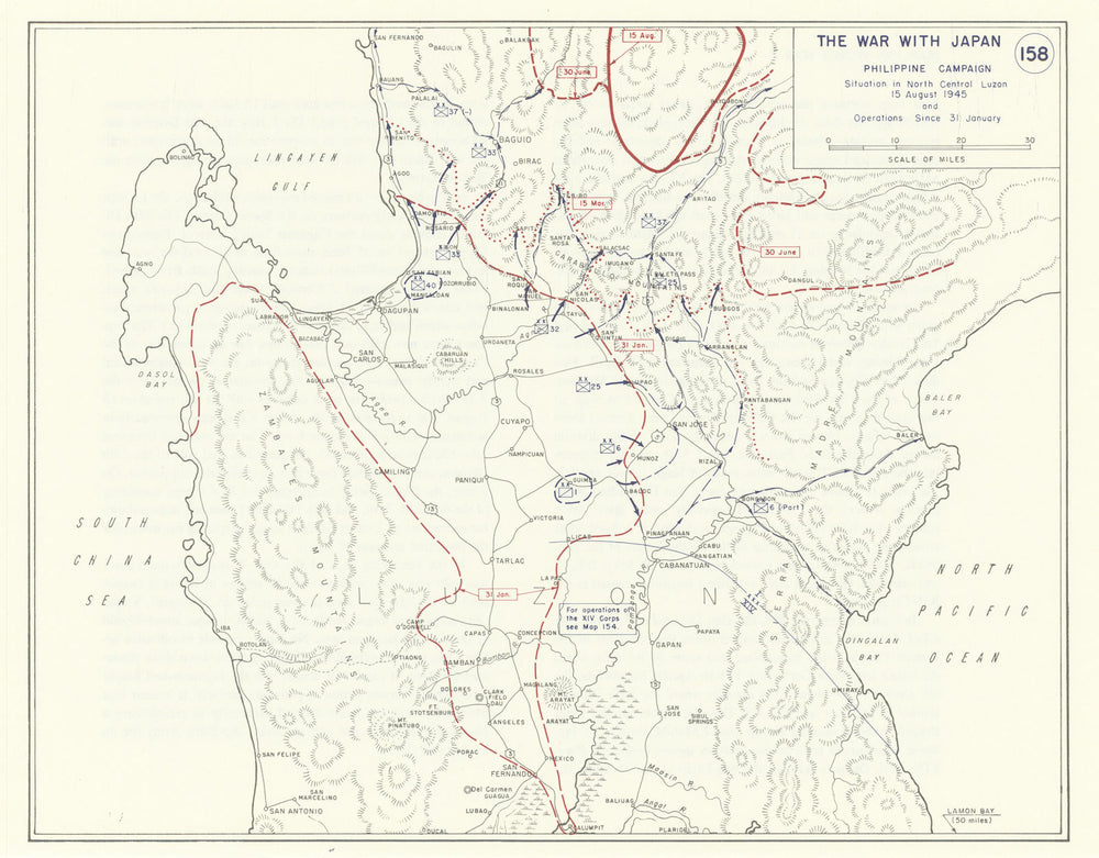 World War 2. Philippine Campaign. Feb-Aug 1945 North Central Luzon Ops 1959 map