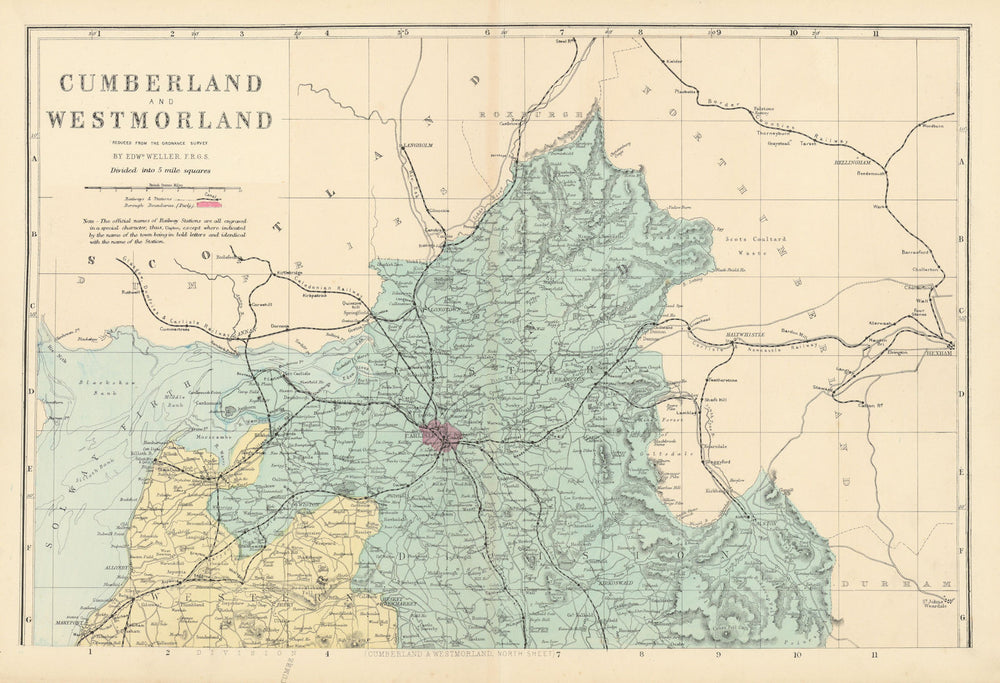 CUMBRIA & WESTMORLAND (North sheet). Antique county map by GW BACON 1884