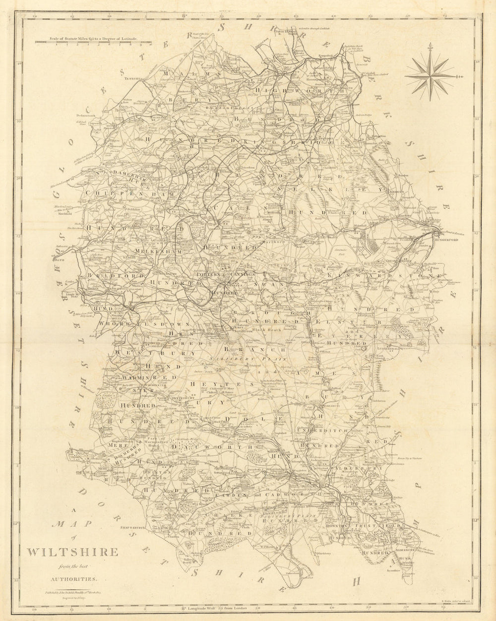 "A map of Wiltshire from the best authorities". County map. CARY 1806 old
