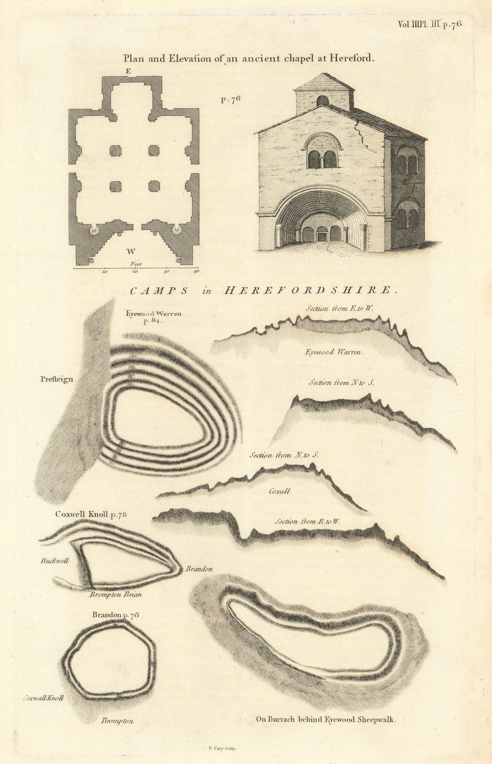 Herefordshire Iron Age/Roman camps Brandon Coxwell Knoll Eyewood Warren 1806 map
