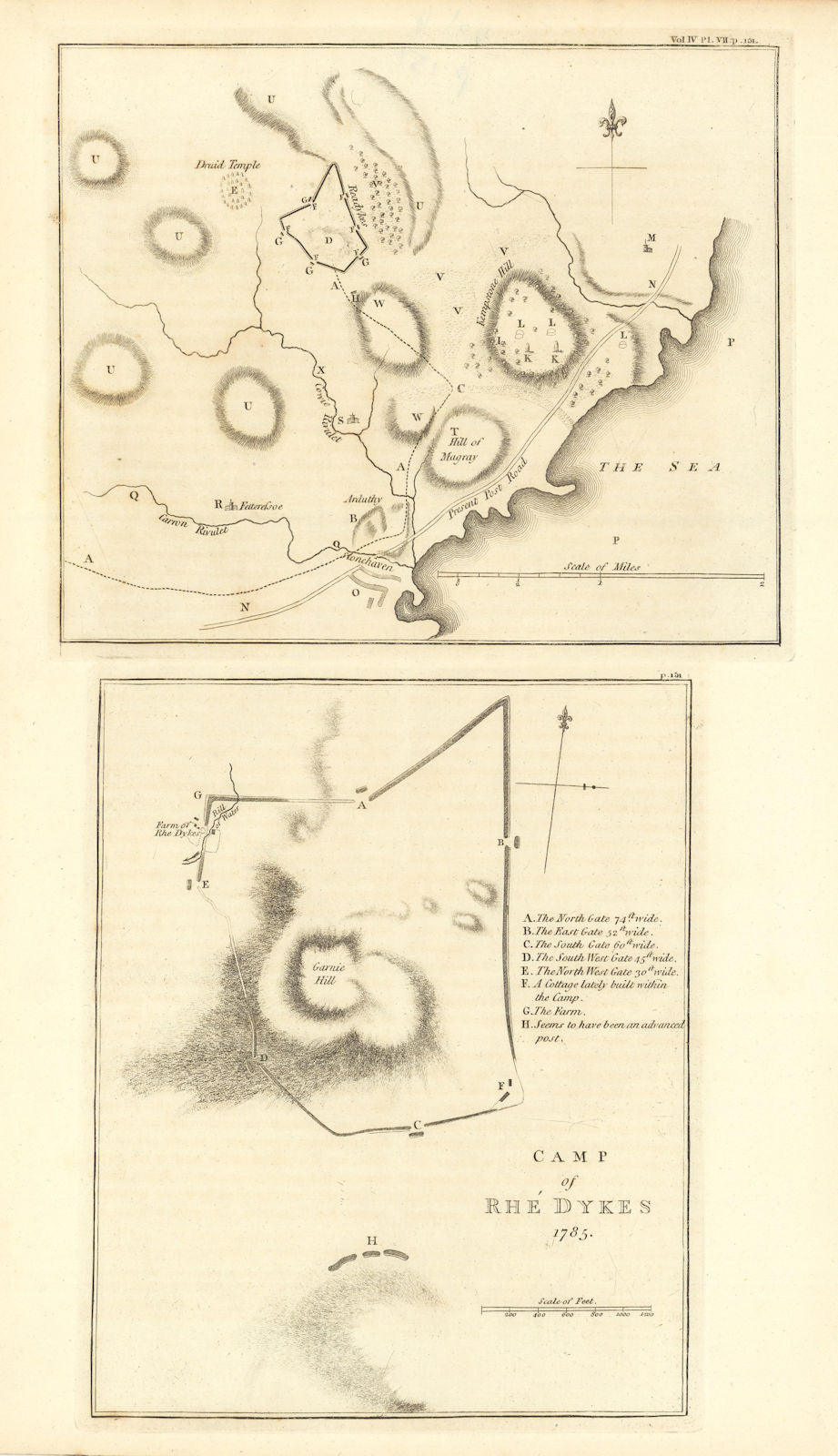 Roman "Camp of the Rhe Dykes". Raedykes, Stonehaven, Aberdeenshire 1806 map