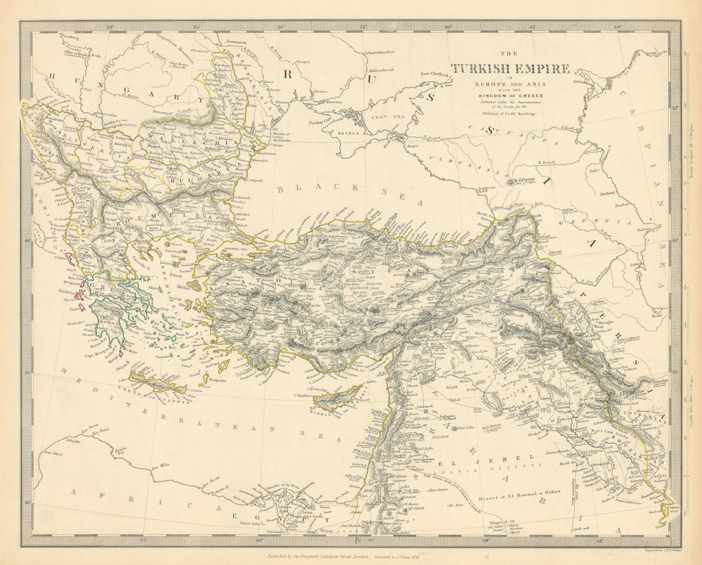 OTTOMAN EMPIRE. in Europe and Asia with the Kingdom of Greece. SDUK 1845 map