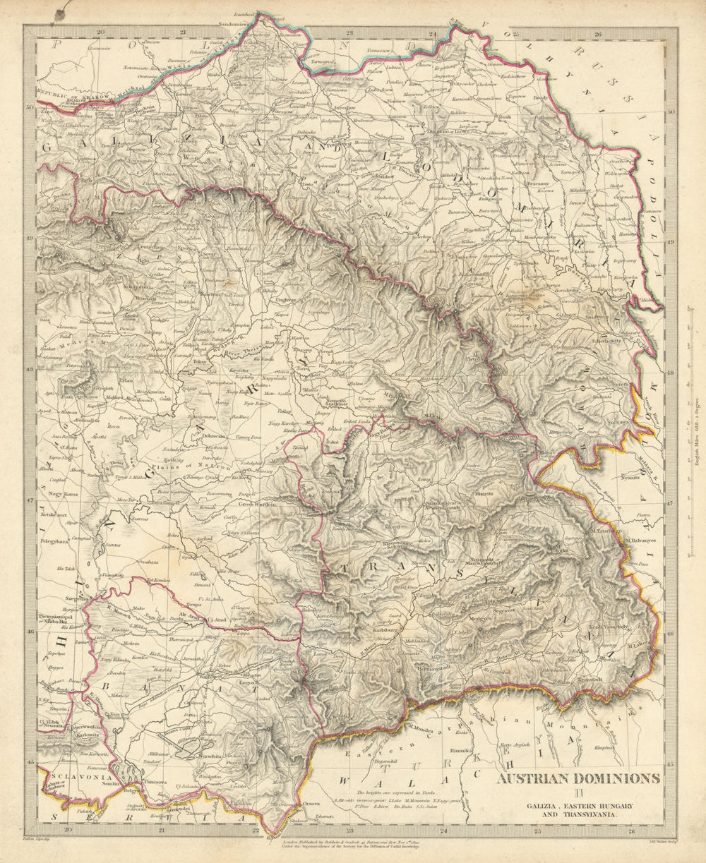 AUSTRIAN DOMINIONS.Galizia Eastern Hungary Transylvania Galicia.SDUK 1844 map