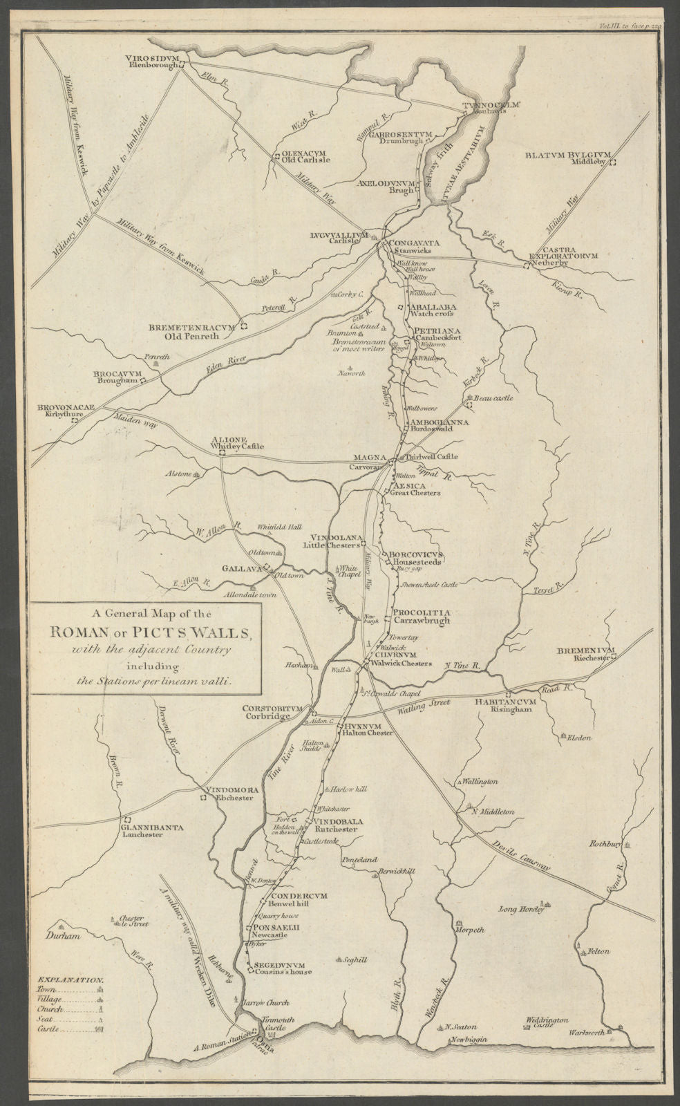 Hadrian's Wall. "A map of the Roman or Picts' walls…". CARY 1789 old