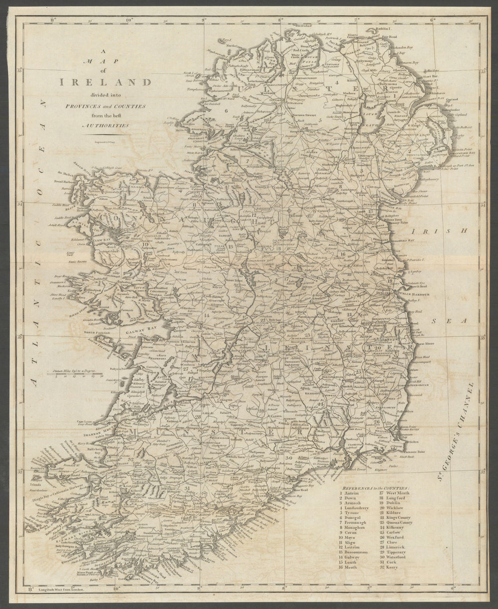 "A map of Ireland divided into provinces and counties…" by John CARY 1789