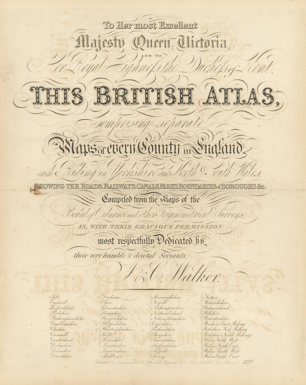 Walker's British Atlas - Frontispiece - title page 1870 old antique print