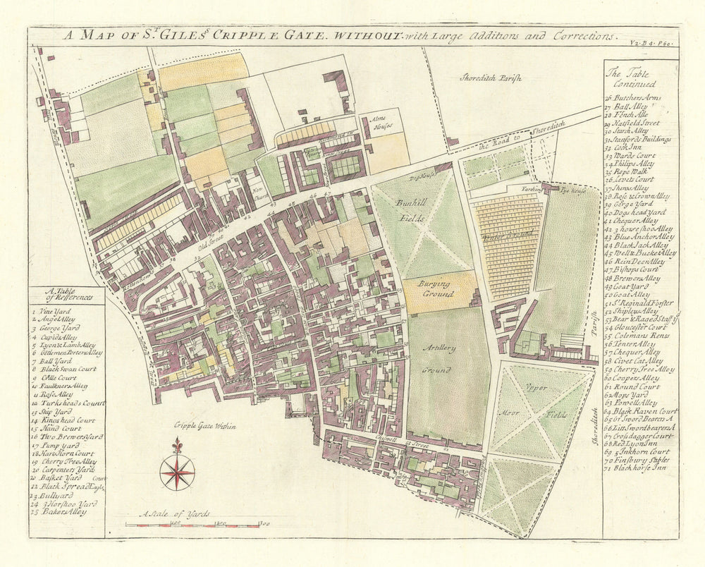 'St Giles Cripplegate without'. Old Street. Bunhill Fields. STOW/STRYPE 1720 map
