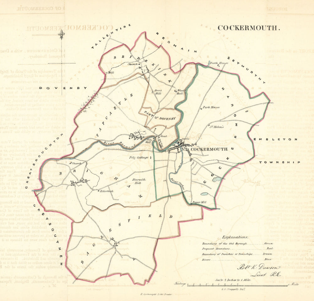 COCKERMOUTH borough/town plan. REFORM ACT. Cumbria. DAWSON 1832 old map