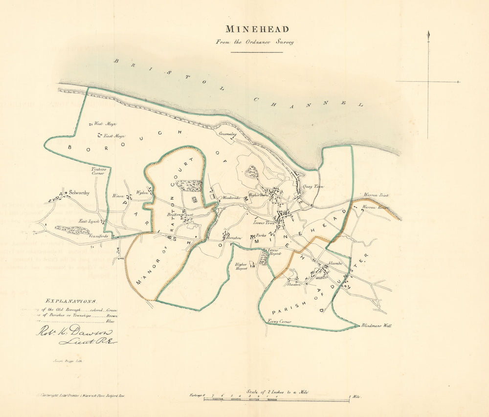 MINEHEAD borough/town plan. REFORM ACT. Selworthy. Somerset. DAWSON 1832 map