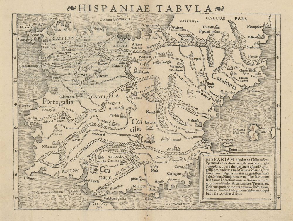 Hispaniae Tabula. Iberia. Spain & Portugal. SEBASTIAN MÜNSTER 1572 old map