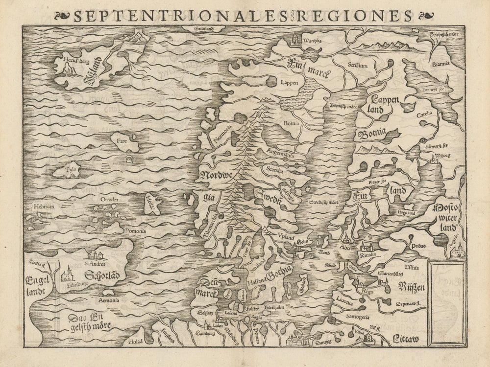Septentrionales Regiones. Northern Europe. Scandinavia Baltics. MÜNSTER 1572 map