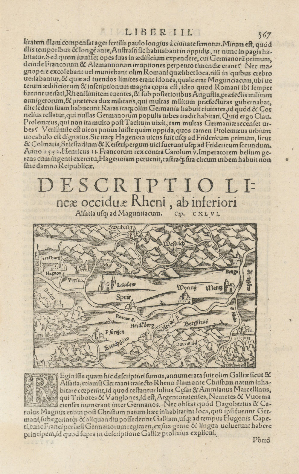 Descriptio Lineae occiduae Rheni… The Rhineland. Germany Alsace MÜNSTER 1572 map