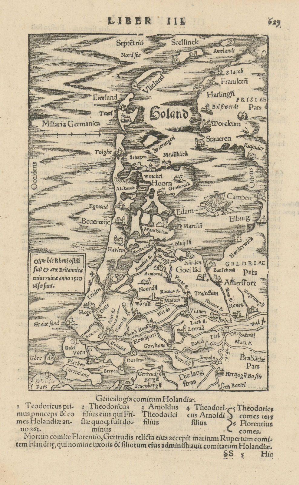 Holand. Holland, the western Netherlands. SEBASTIAN MÜNSTER 1572 old map