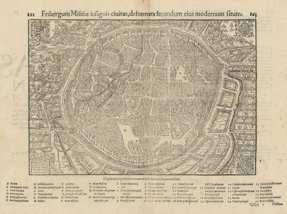 Fribergum Misniae insignis civitas… Freiberg, Saxony. SEBASTIAN MÜNSTER 1572 map