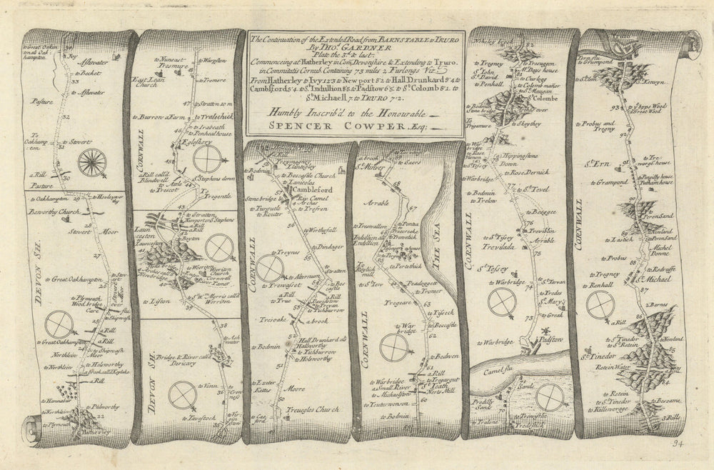 Launceston - Padstow - St Columb Major - Truro. GARDNER road map #34 1719