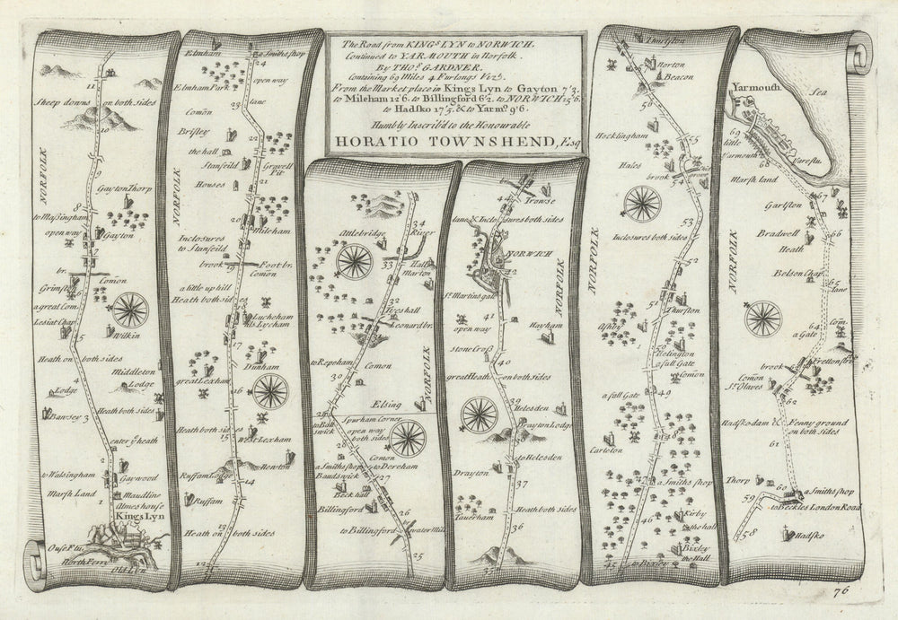 King's Lynn - Norwich - Thorpe - Great Yarmouth. GARDNER road map #76 1719
