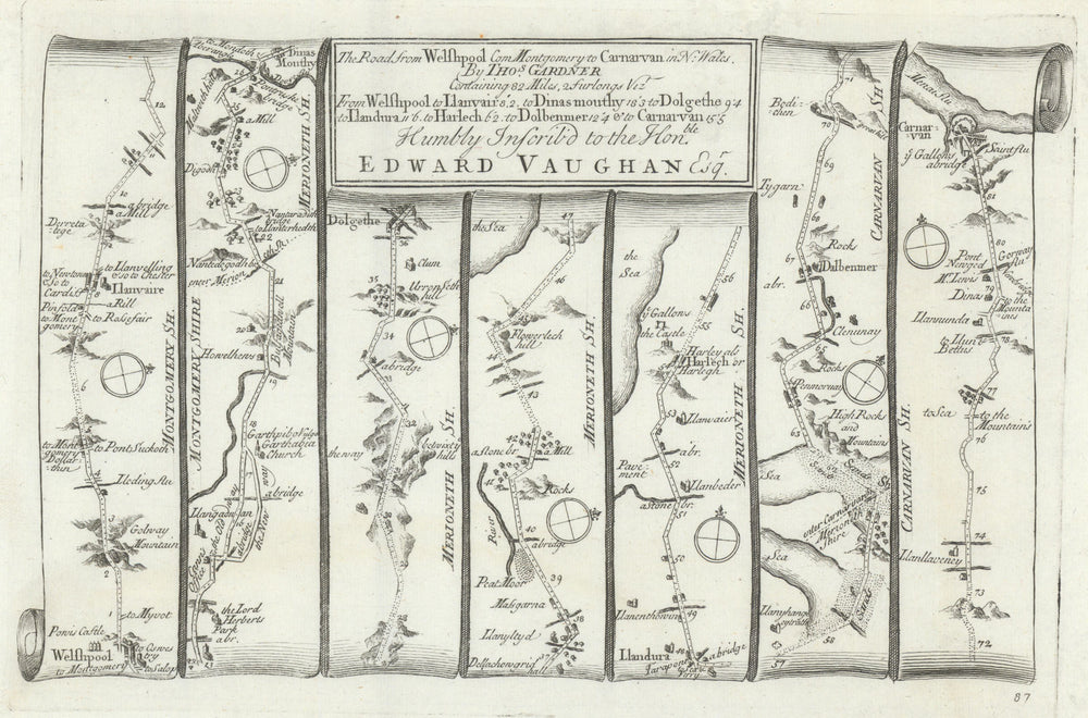 Welshpool - Dolgellau - Harlech - Caernarfon. GARDNER road map #87 1719