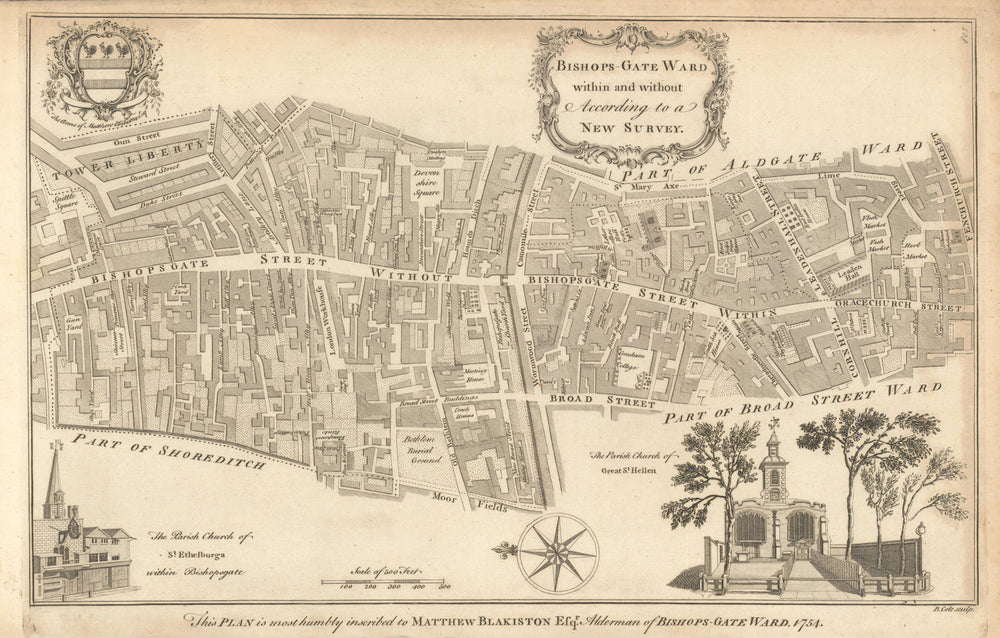 Bishops-Gate Ward within and without… City of London. COLE 1760 old map
