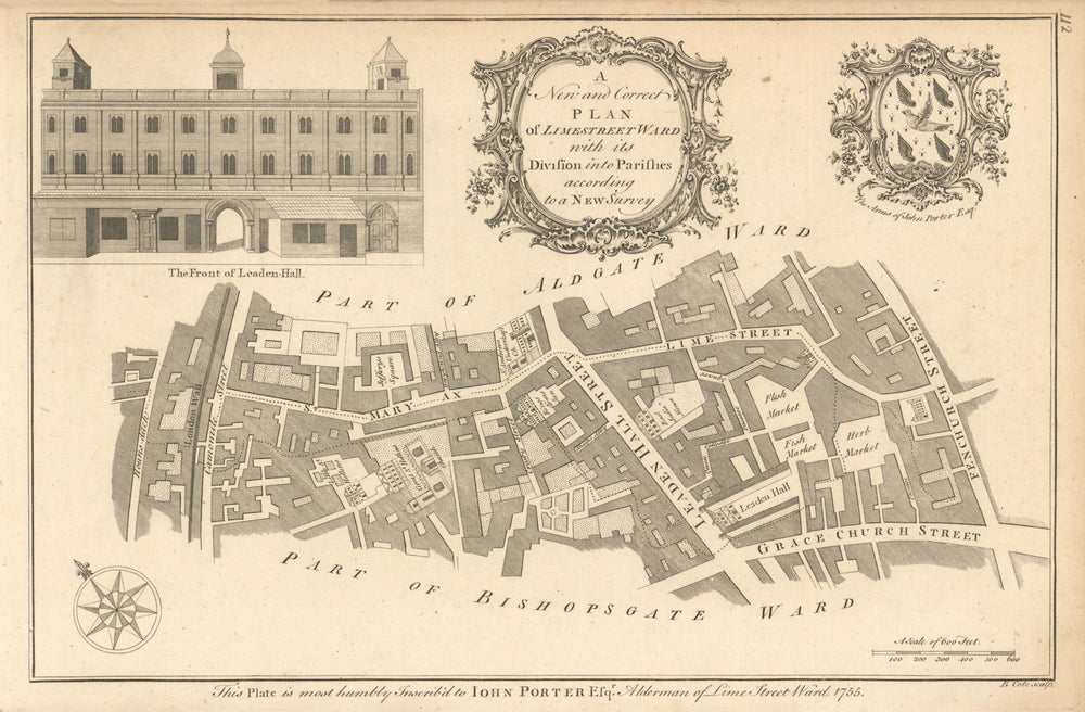 A New and Correct Plan of Limestreet Ward, City of London. COLE 1760 old map