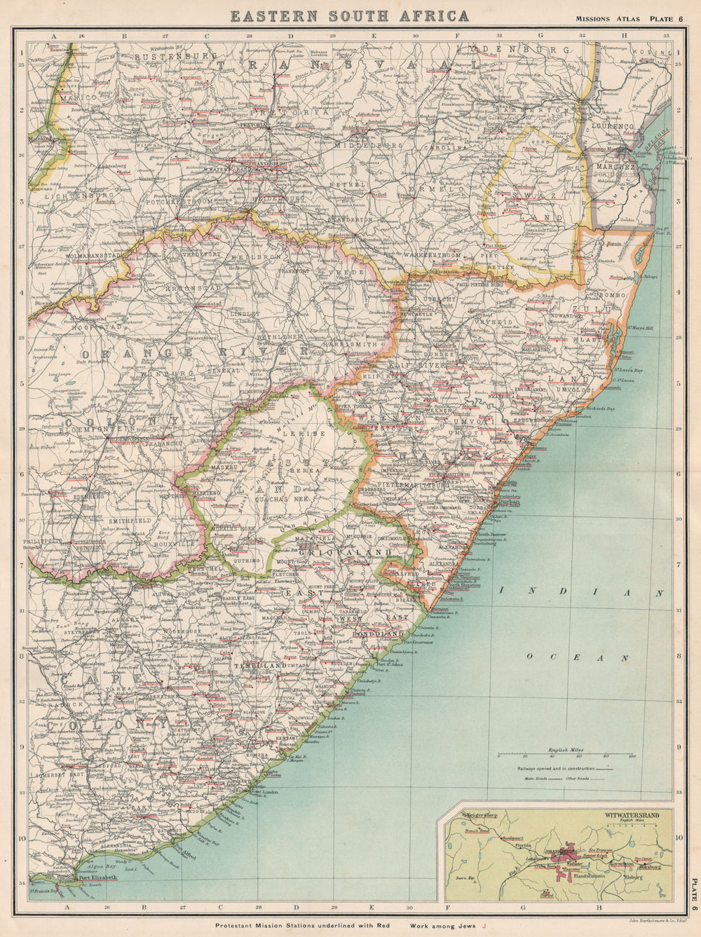 EASTERN SOUTH AFRICA PROTESTANT MISSIONS Natal Orange River Colony Cape 1911 map