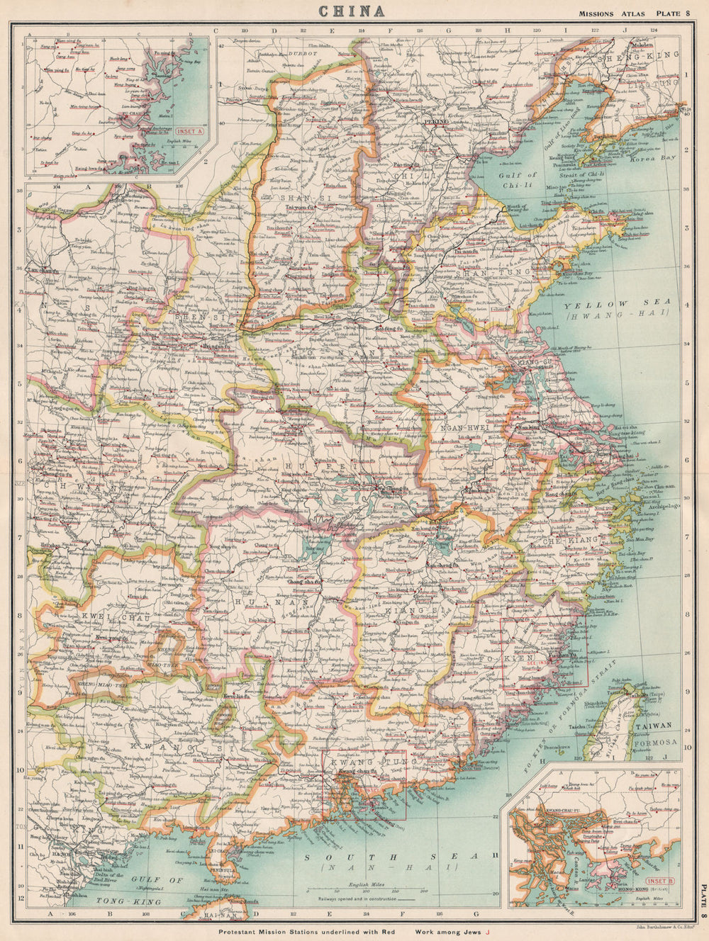 CHINA PROTESTANT MISSION STATIONS. Hong Kong inset 1911 old antique map chart