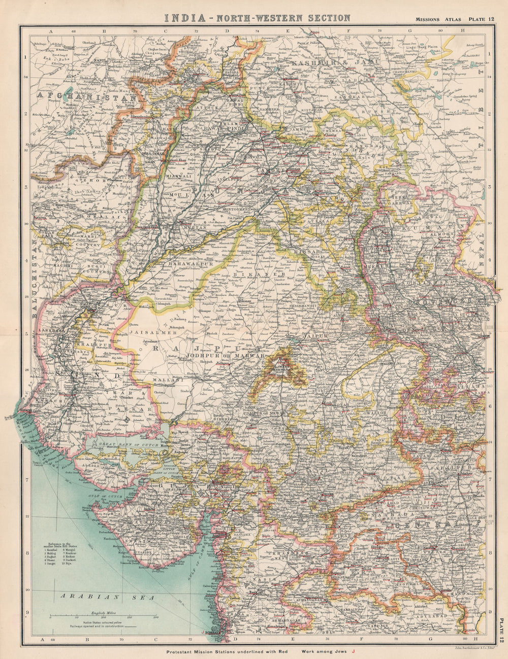 NORTH WEST BRITISH INDIA. Protestant Mission Stations. Pakistan 1911 old map