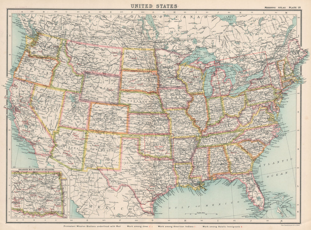 UNITED STATES Protestant Missionary work w/ Native Americans Jews Asian 1911 map