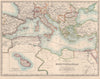 MEDITERRANEAN SEA. Submarine cables. Railways. JOHNSTON 1912 old antique map