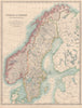 SCANDINAVIA. Sweden & Norway. Shows glaciers. JOHNSTON 1912 old antique map