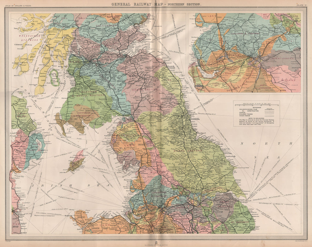 ENGLAND & WALES NORTH. Railways companies canals coach roads. LARGE 1903 map