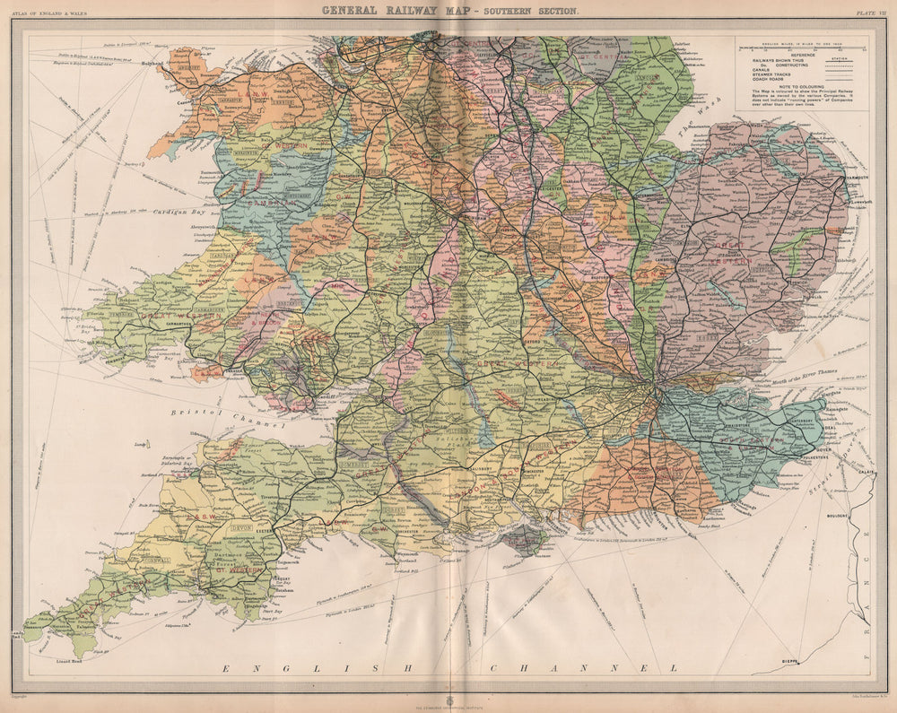 ENGLAND & WALES SOUTH. Railways companies canals coach roads. LARGE 1903 map