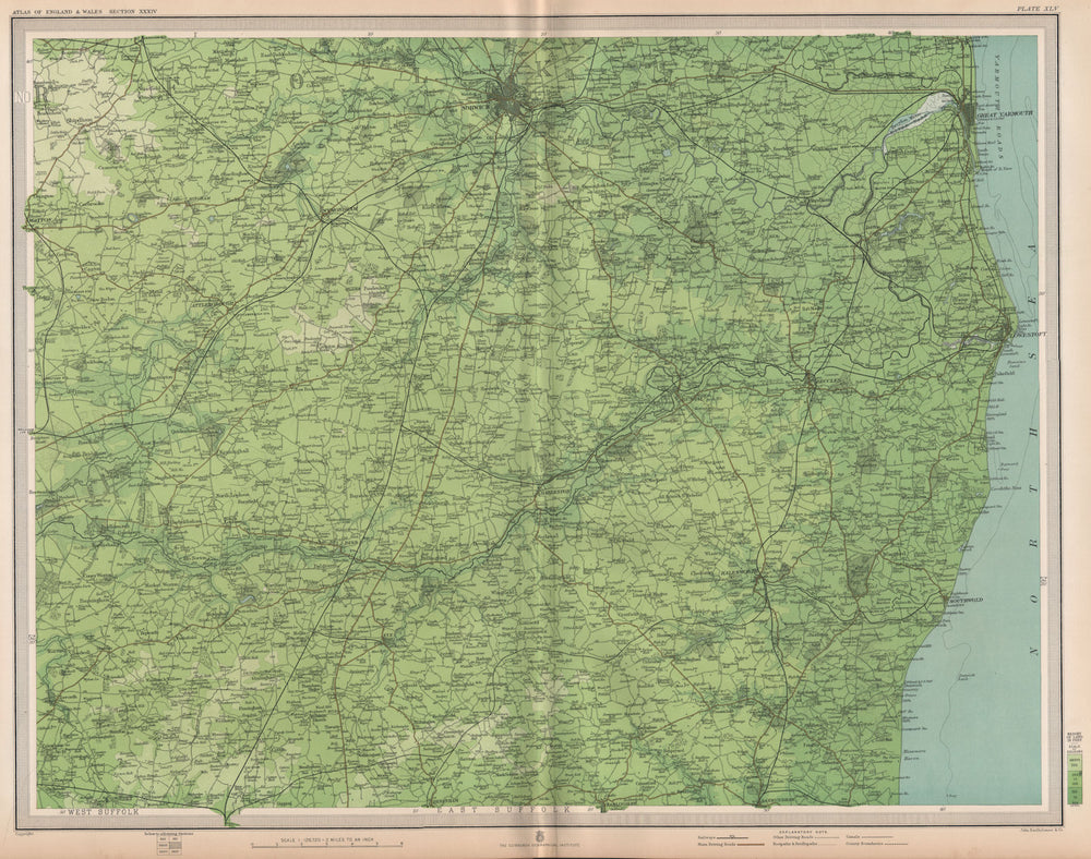 NORFOLK BROADS. Norwich Great Yarmouth Lowestoft Suffolk Beccles. LARGE 1903 map