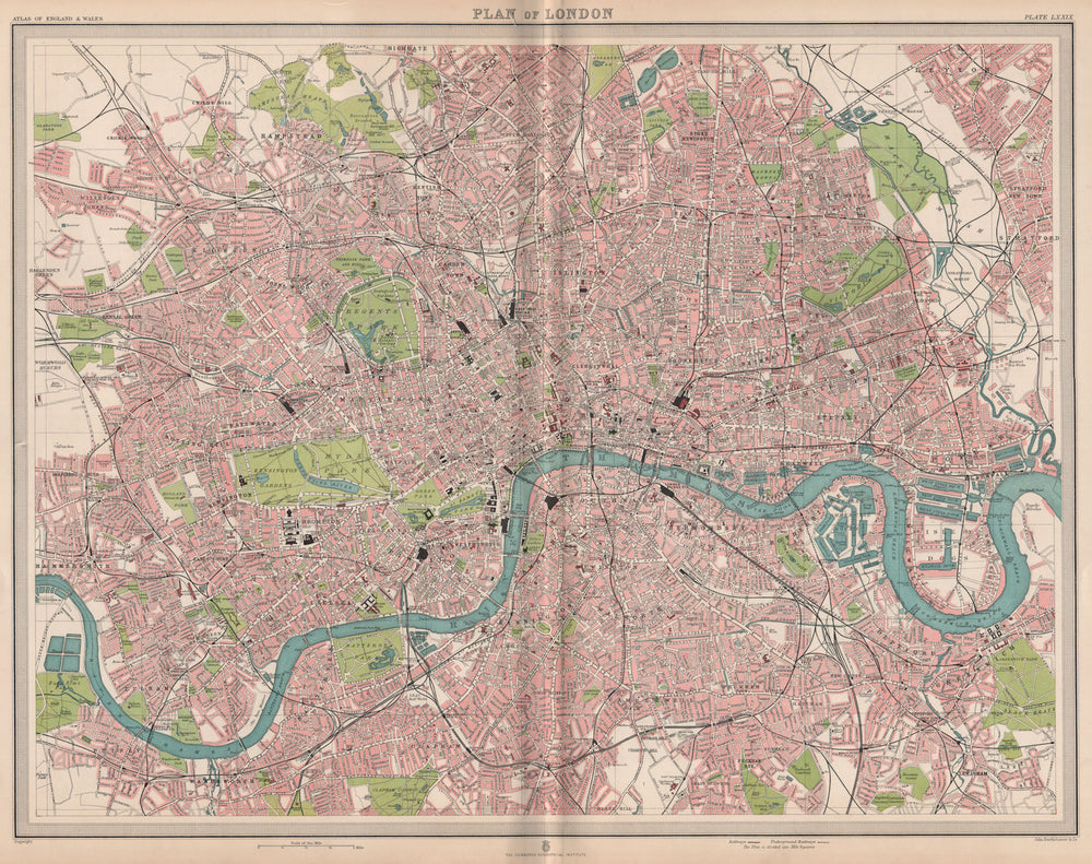 CENTRAL LONDON. Large detailed plan. Railways tube public buildings 1903 map