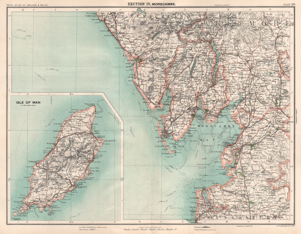 LAKE DISTRICT SOUTH & ISLE OF MAN. Morecambe Bay Blackpool Windermere 1898 map
