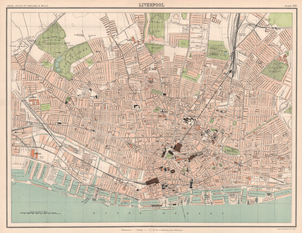 LIVERPOOL antique town city plan. BARTHOLOMEW 1898 old map chart