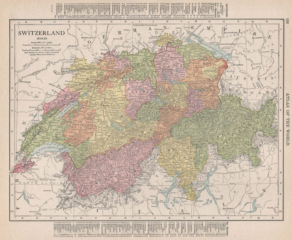 Switzerland in cantons. RAND MCNALLY 1912 old antique vintage map plan chart