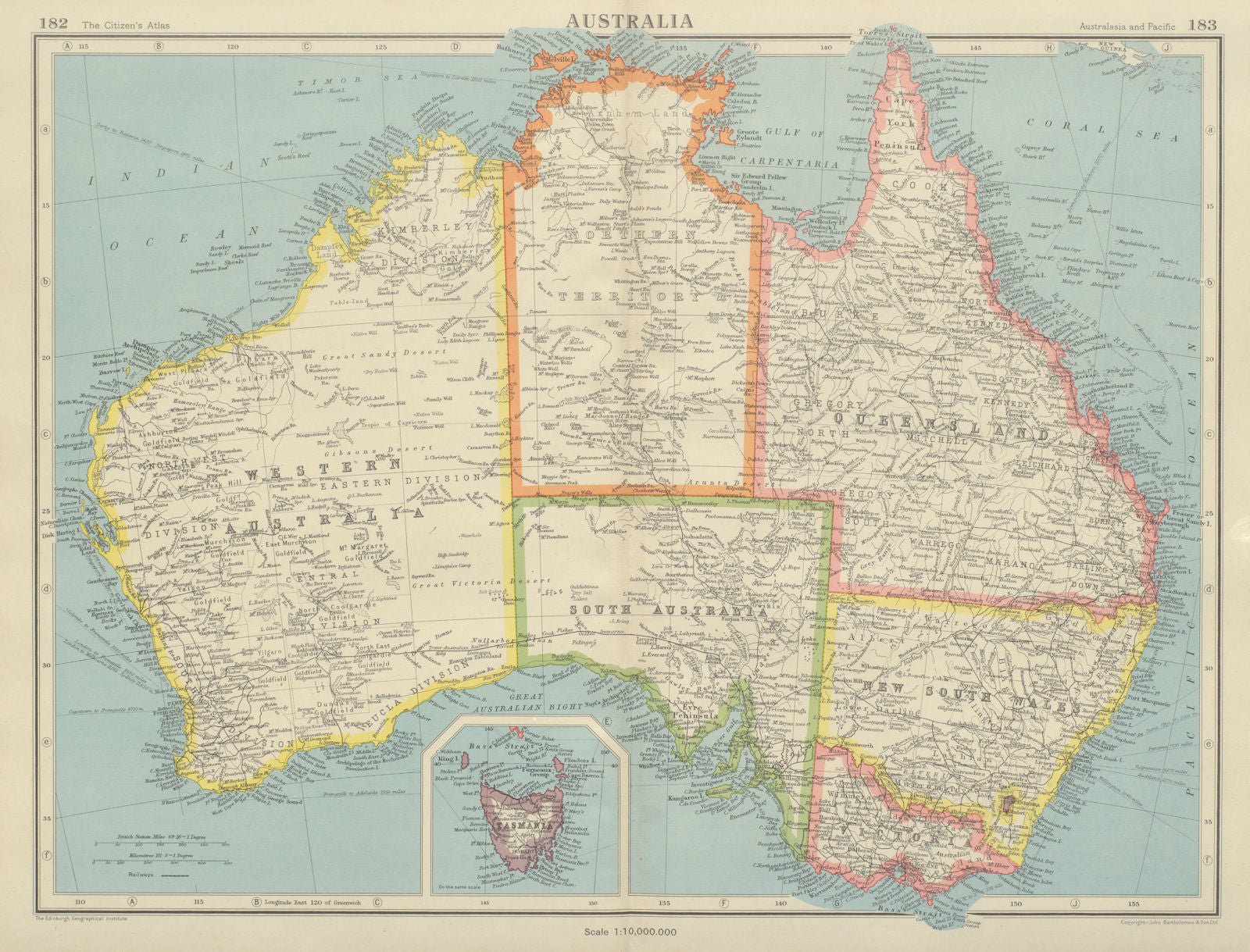 AUSTRALIA. Showing states and railways. BARTHOLOMEW 1947 old vintage