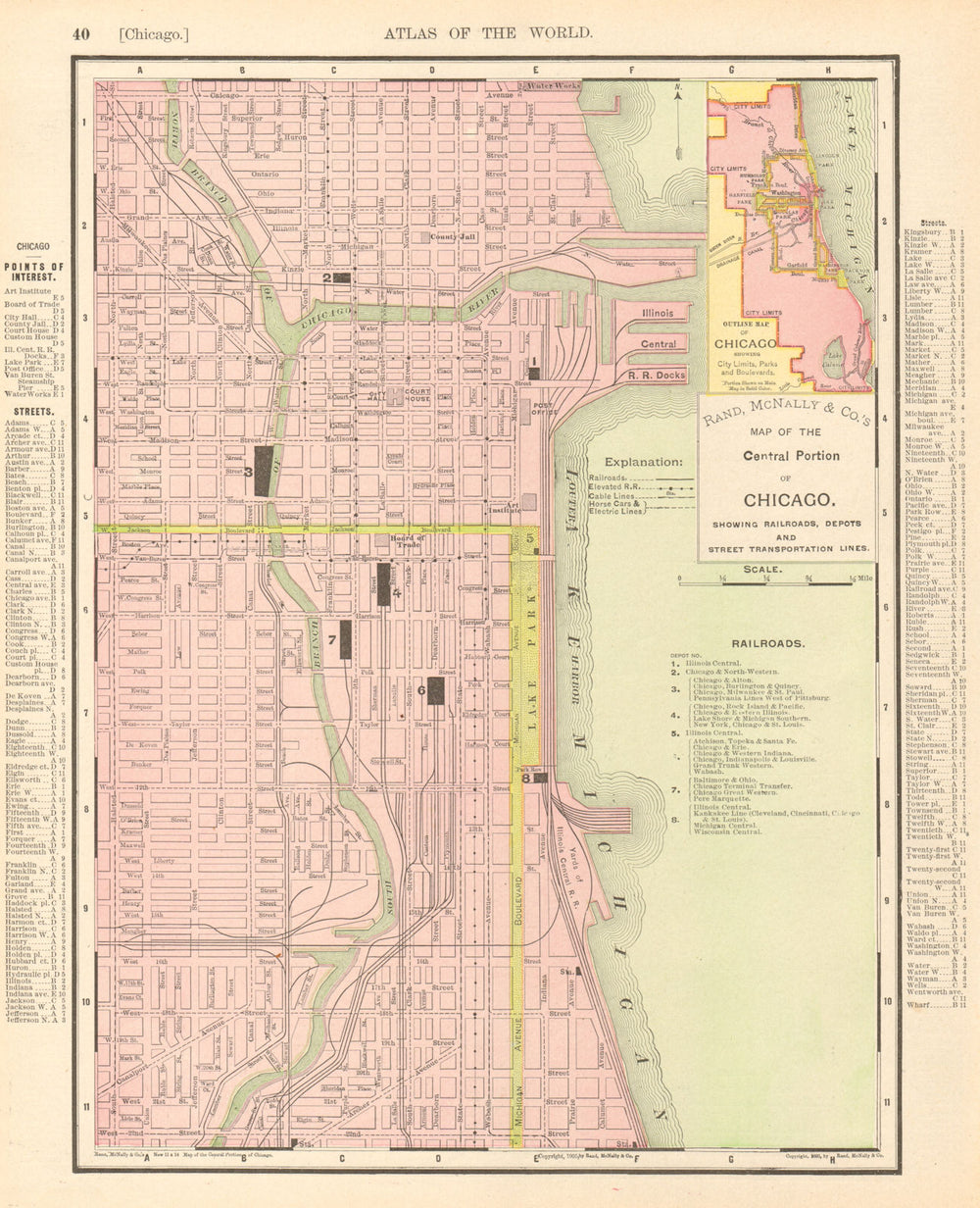 Chicago Loop downtown town city map plan. Illinois. RAND MCNALLY 1906 old