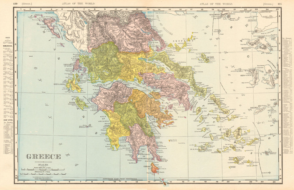 Greece. Aegean & Ionian islands. Cyclades. RAND MCNALLY 1906 old antique map