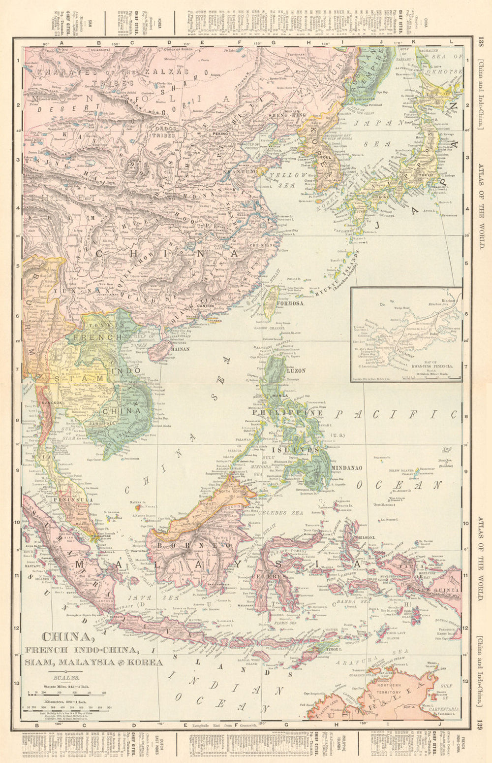 EAST ASIA. China, Siam, French Indo-China & Korea. RAND MCNALLY 1906 old map