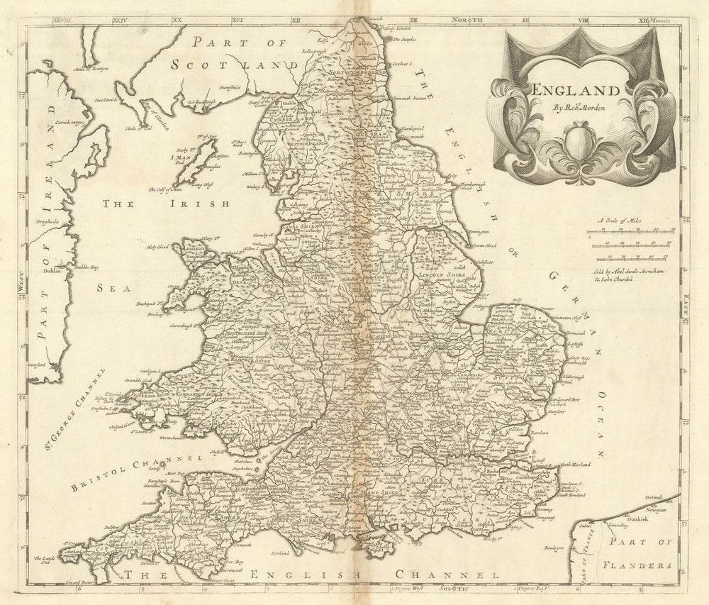 ENGLAND by ROBERT MORDEN from Camden's Britannia 1695 old antique map chart