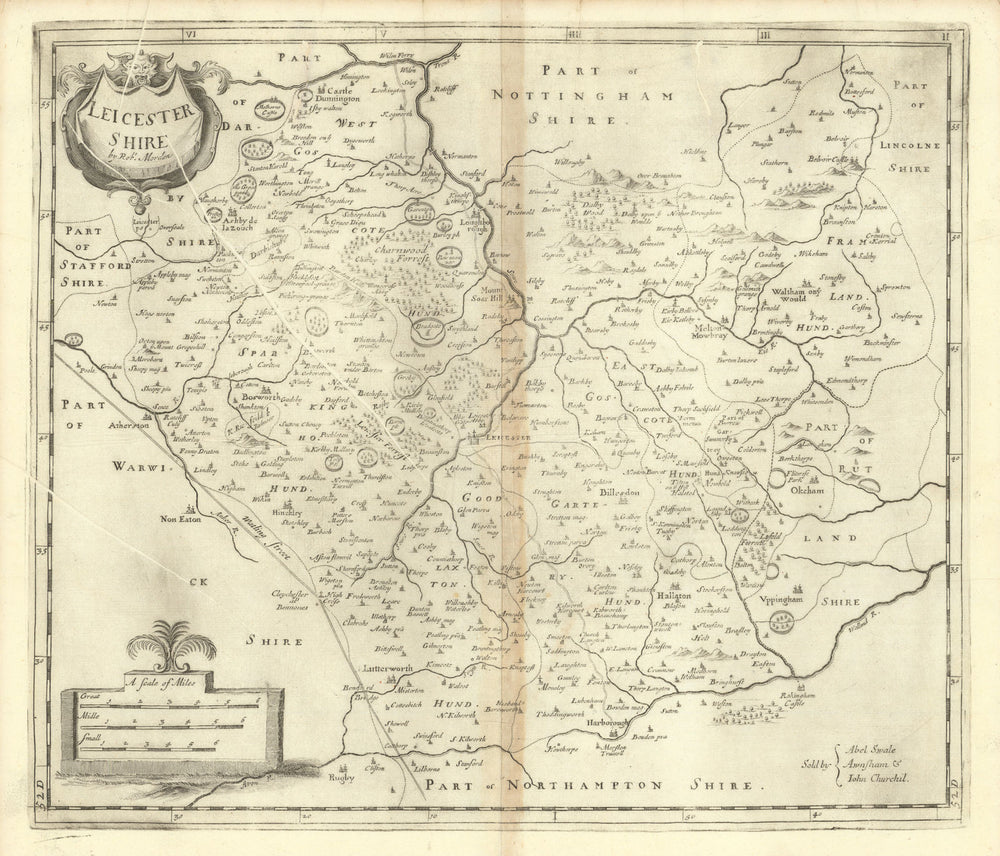 LEICESTERSHIRE from Camden's Britannia by ROBERT MORDEN 1695 old antique map