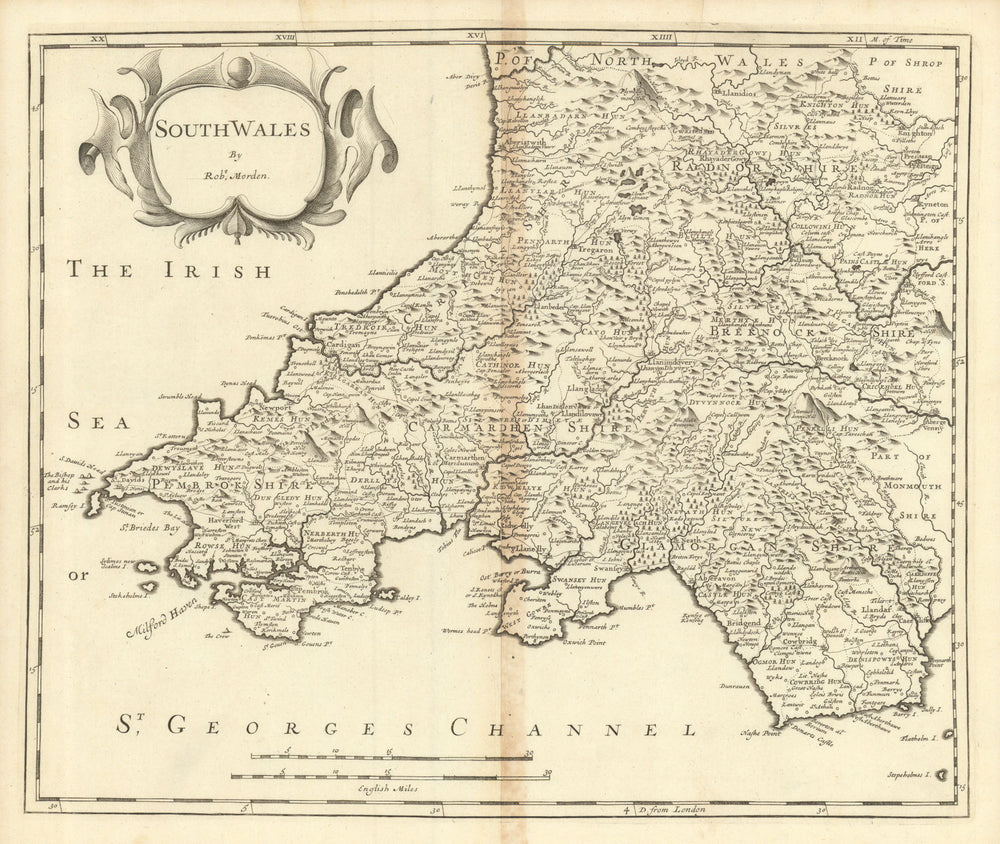 SOUTH WALES by ROBERT MORDEN from Camden's Britannia 1695 old antique map