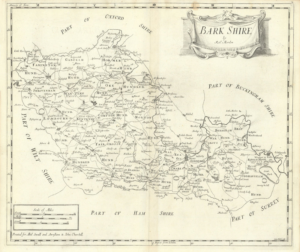 Berkshire. 'BARK SHIRE' by ROBERT MORDEN from Camden's Britannia 1722 old map
