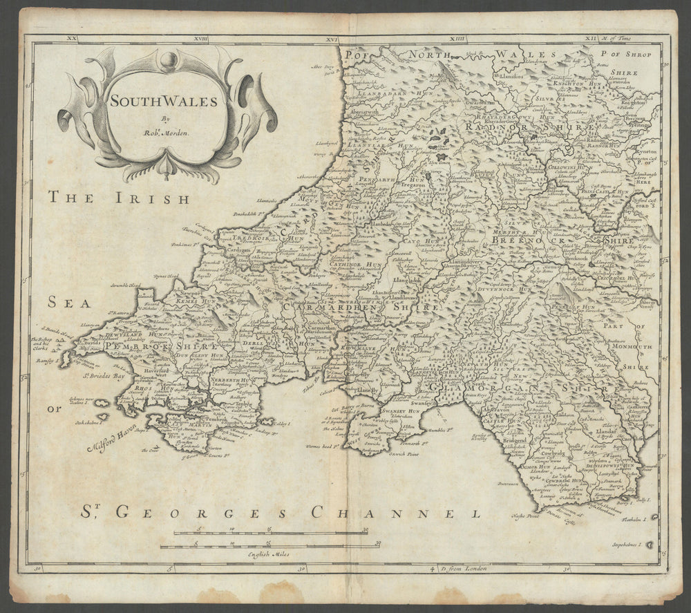 SOUTH WALES by ROBERT MORDEN from Camden's Britannia 1722 old antique map