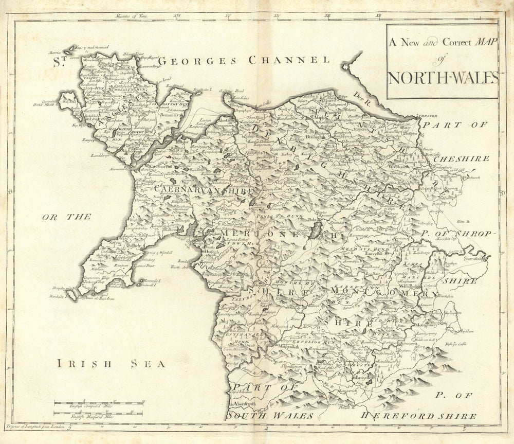 NORTH WALES by ROBERT MORDEN from Camden's Britannia 1722 old antique map