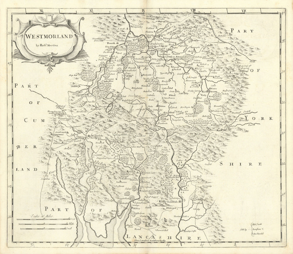 Westmoreland. 'WESTMORLAND' by ROBERT MORDEN from Camden's Britannia 1722 map